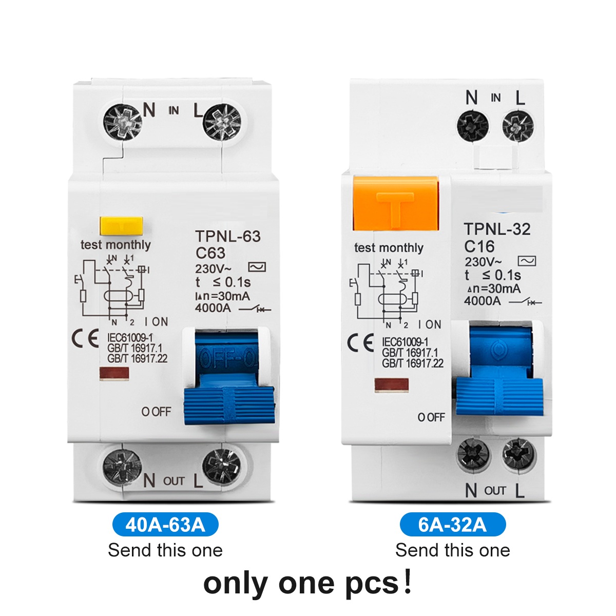 TPNL DPNL 230V 1P+N Residual Current Circuit Breaker with Over and Short Current Leakage protection RCBO MCB