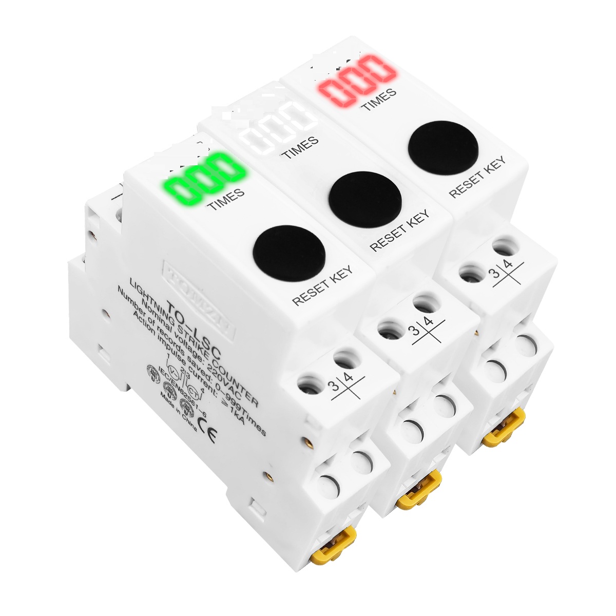 YUANGOU Din Rail LED Display SPD lightning Strike Counter 220V 50/60Hz 0-999 Times TO-LSC
