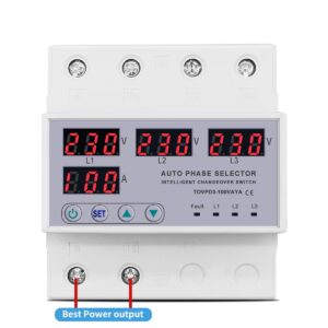 100A YUANGOU 3 Phase 3P+N Din Rail Phase Selector Adjustable Over and Under Voltage Current protection Monitor Relays Protector