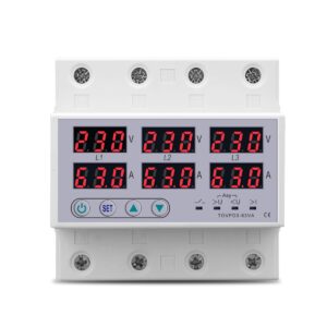 Three Phase Adjustable Over and Under Voltage Protector with Over Current Protection Automatic Recovery Protective Device 63A