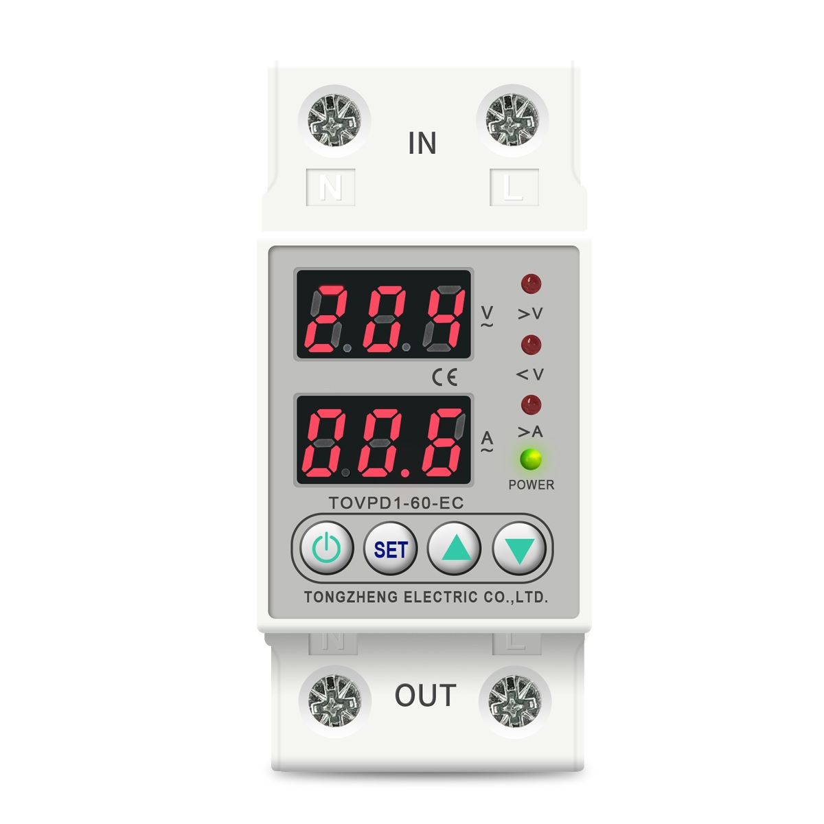 60A Din Rail 230V Adjustable Over Voltage and Under Voltage Protective Device Protector Relay YUANGOU TOVPD1-63-EC